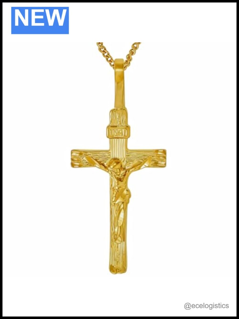 24k Gold Plated Crucifix Cross Necklace 20in Curb Chain Religious Pendant